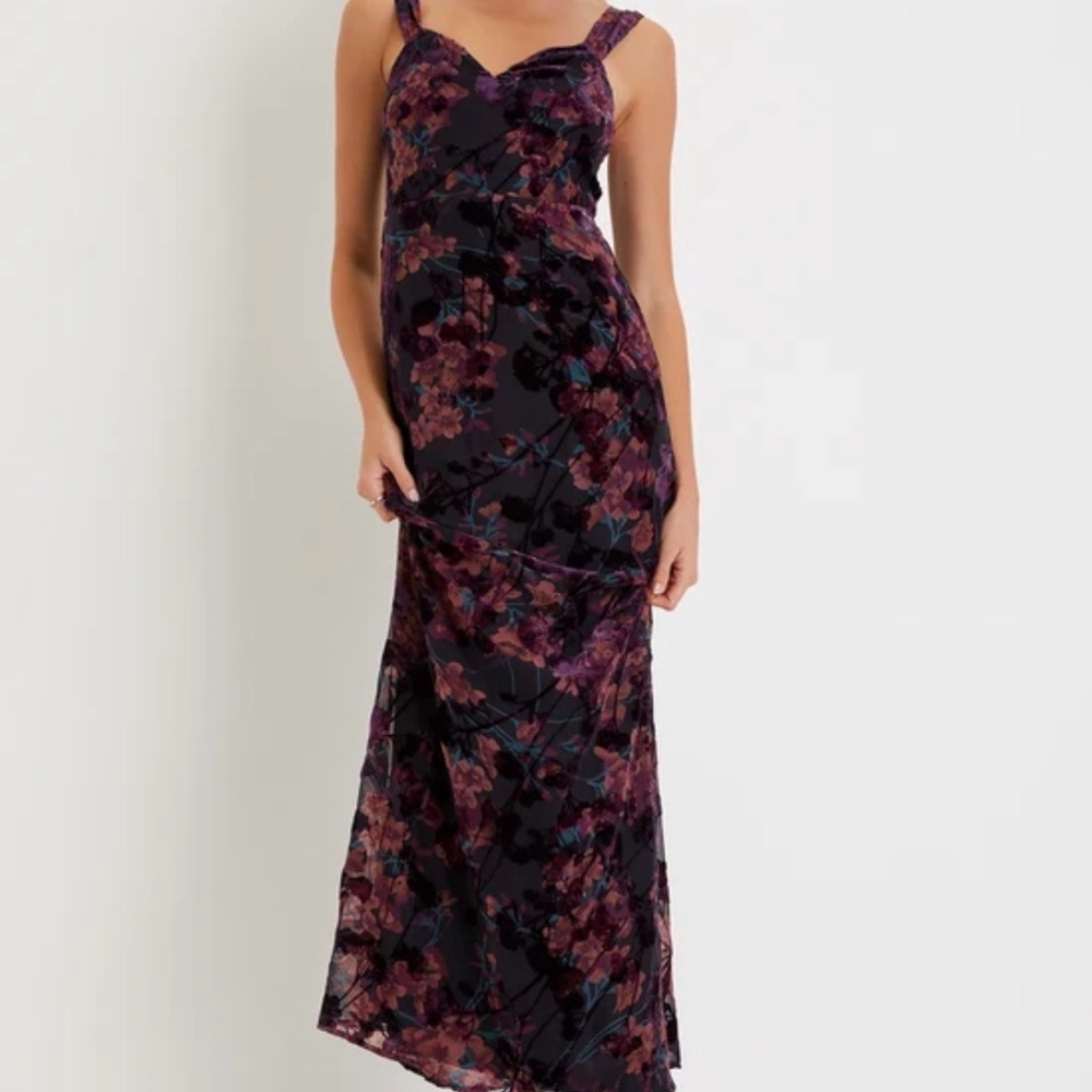 Lulus Blissful Radiance Black Floral Burnout Velvet Cutout Maxi Dress Sz L New